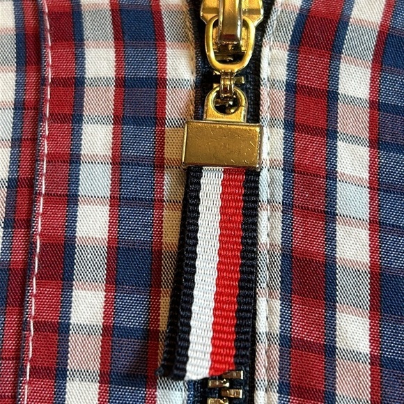 Tommy Hilfiger Red White Blue Plaid 1/2 Zip Pull Over Cotton Blouse Women’s XSTP - Picture 4 of 11